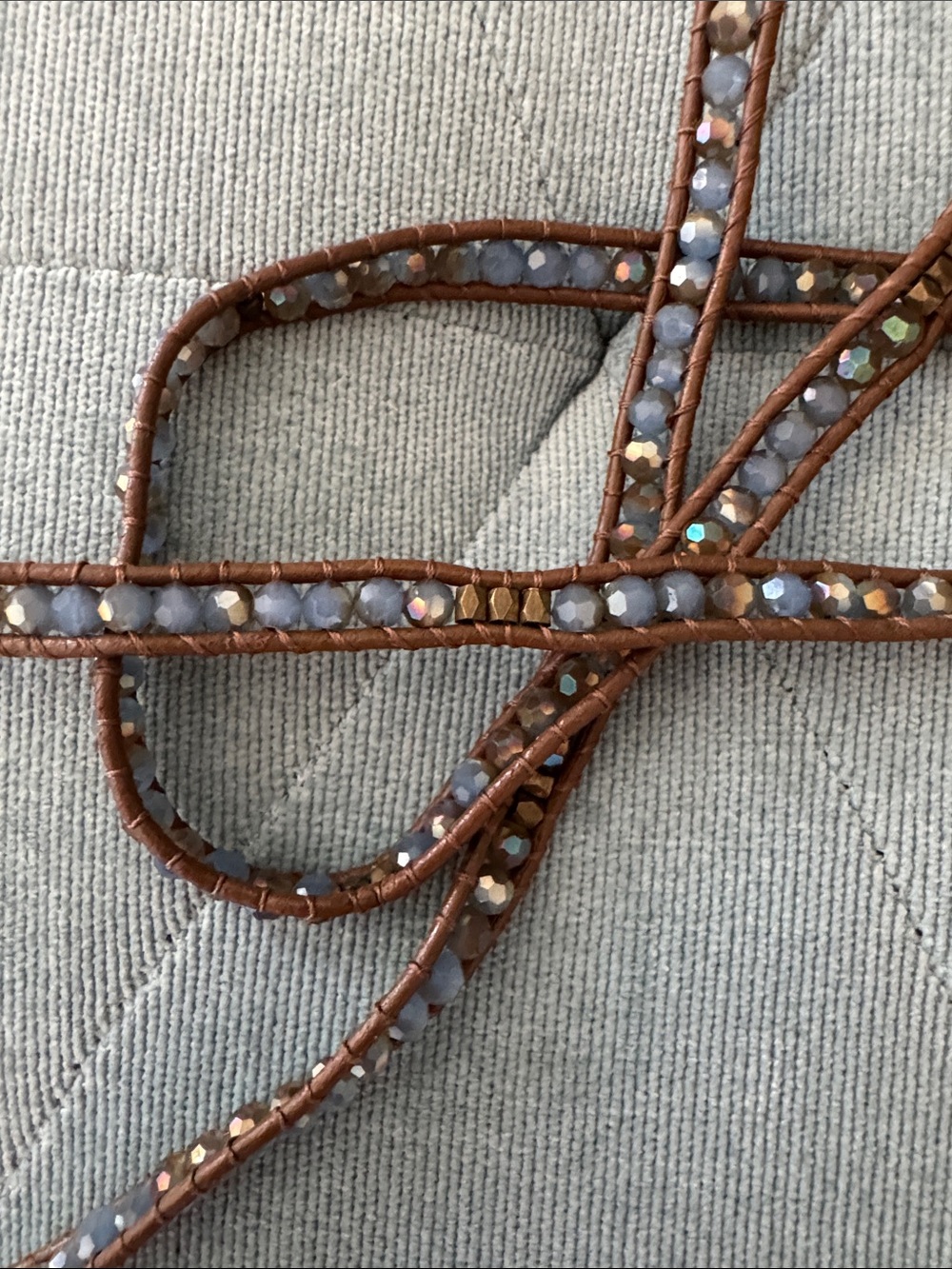 Nakamol Blue Crystal Leather Wrap Bracelet Multi Wrap Boho Adjustable - Picture 4 of 4